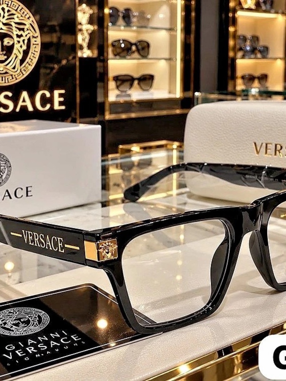 Versace Square Frame Eyeglasses in Black & Brown